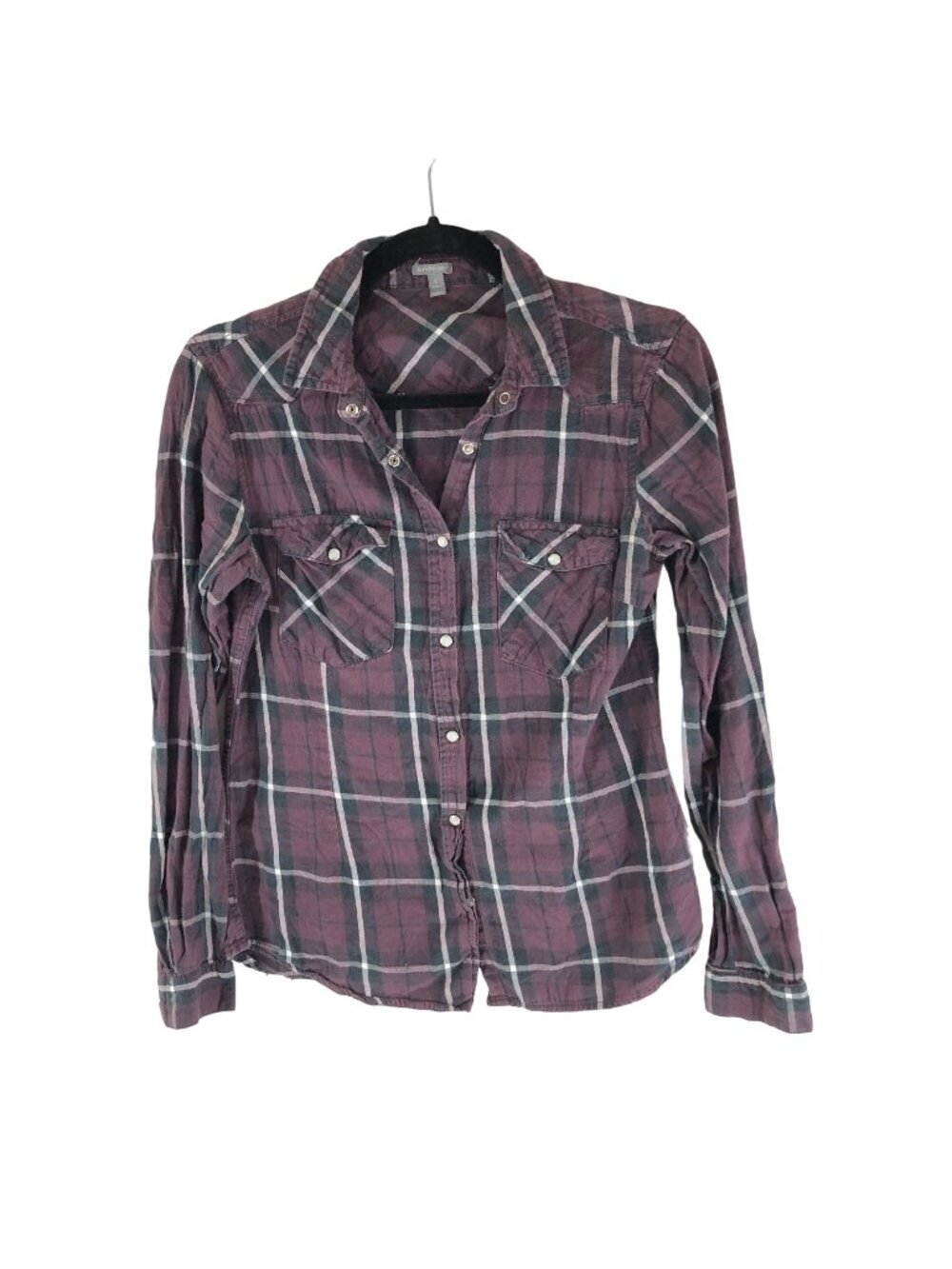 Charlotte Russe Womens Flannel Shirt Cotton Pockets Plaid Flannel Shirt Burgundy